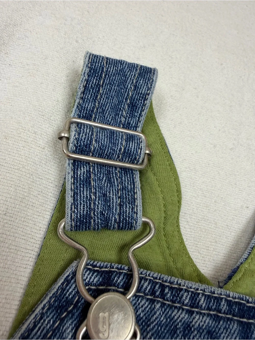 Vintage 2003 Gymboree Denim Overalls 3T Helicopter Green Lined